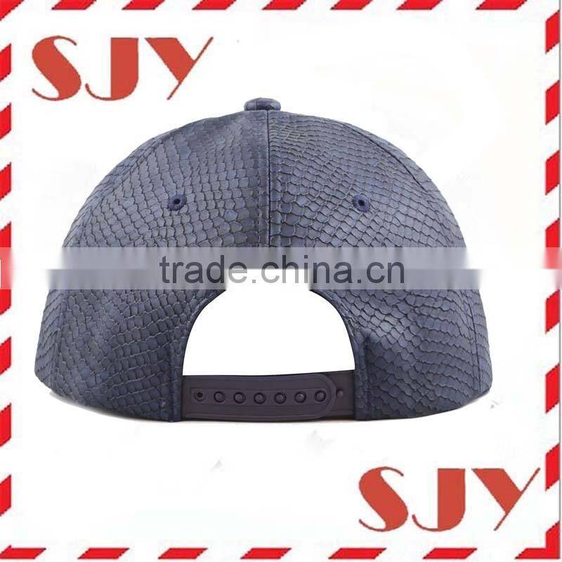 Blank Wholesale Flat Brim 6 Panel PU Leather Snapback Baseball Hat