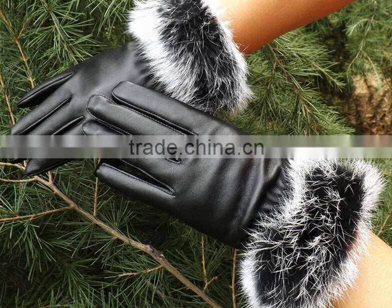 Korea Style Full Finger PU Material Winter Keep Warm and Velvet Cycle Gloves for Woman