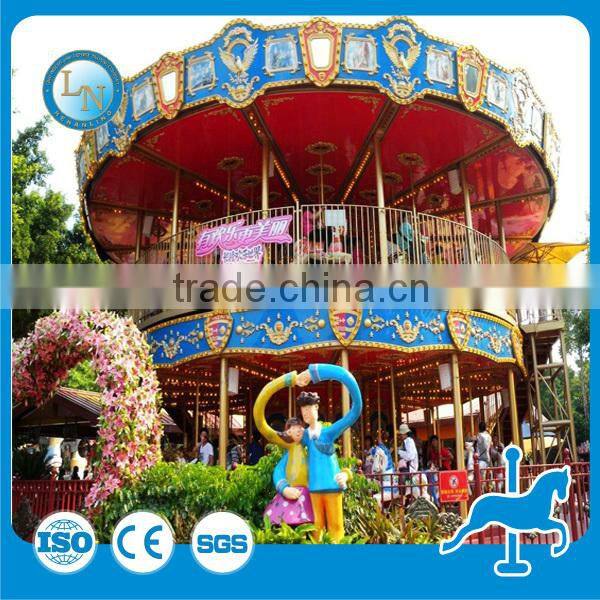 Carnival park amusement kids carousel game double layer carousel horse ride
