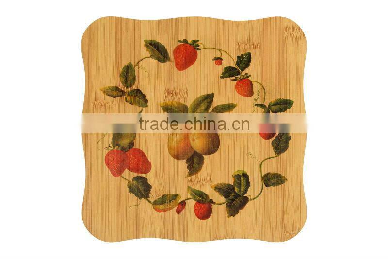 High quality Eco - friendly Square Flower Home Package Bamboo Wooden Drink Coaster