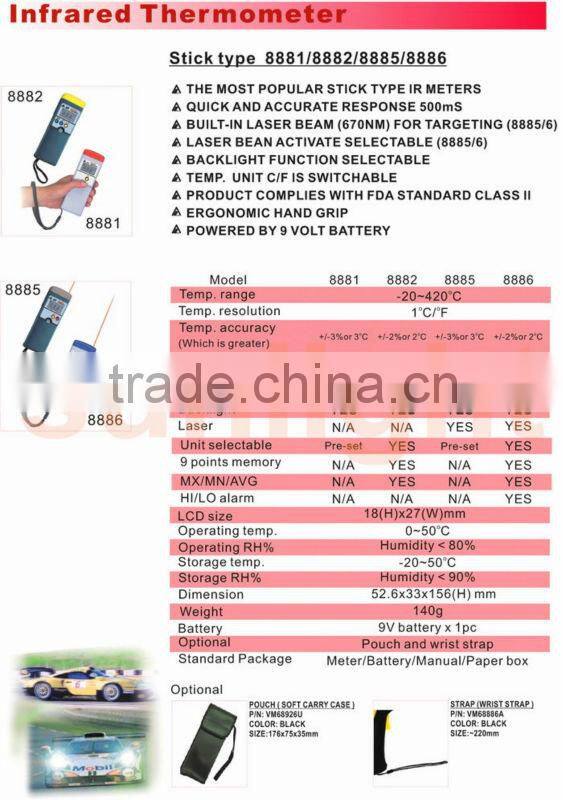 Stick Type Infrared Thermometer, -20 - +420 Centigrade, 8:1 AZ8886