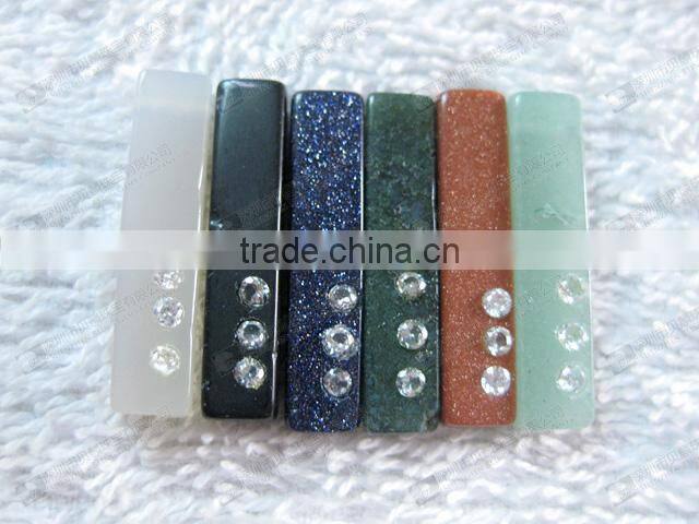 Gemstone rectangle shaped pendant(Brown sandstone with CZ)