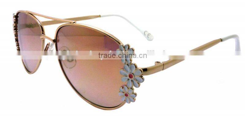 Unique sunglasses for girl three flowers decoration kid metal sunglasses