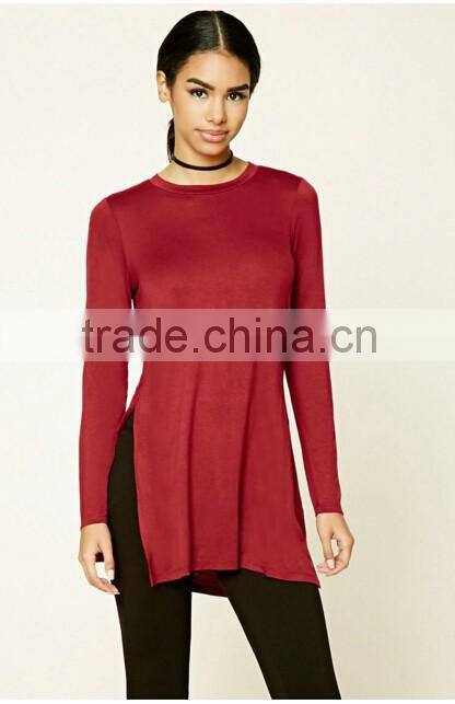 Long Sleeve Sexy Side Split design Women tops 2016 ,Images Of Ladies Casual tops