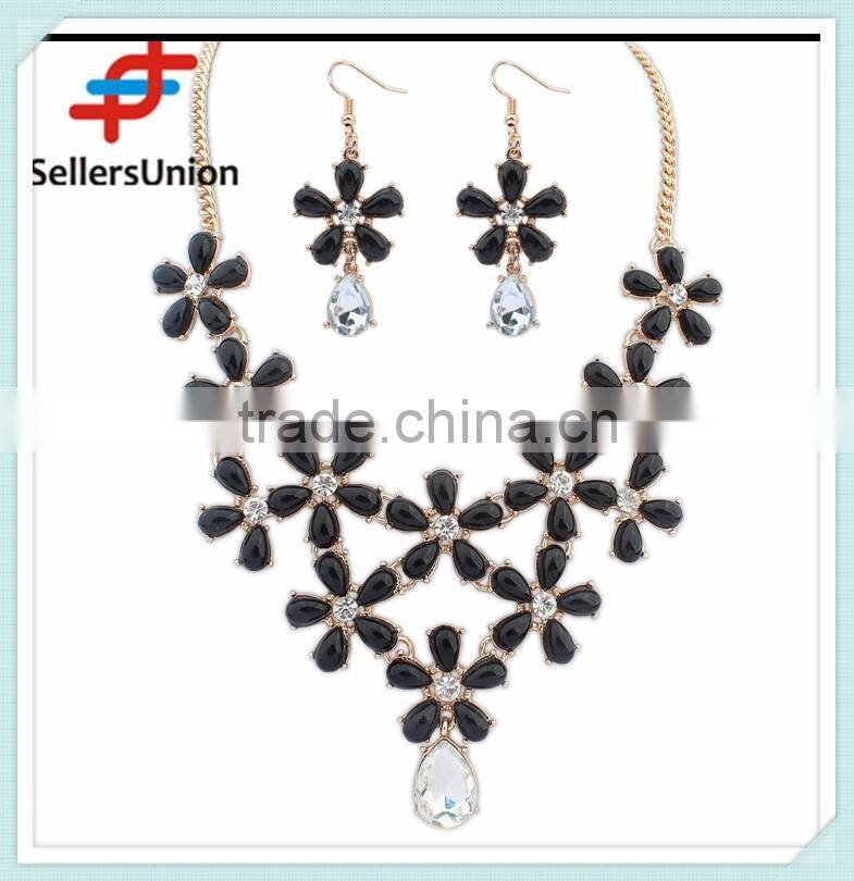 No.1 yiwu exporting commission agent wanted flower designs fashion artificial statement necklace and earrings sets for girls