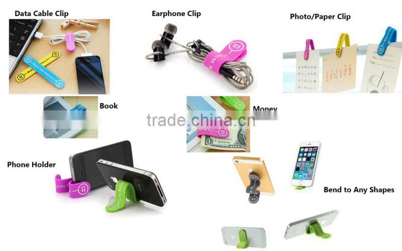 Creative design for multipurpose magnet clip band silicone magnet clip silicone earphone winder silicon magnet M-clip