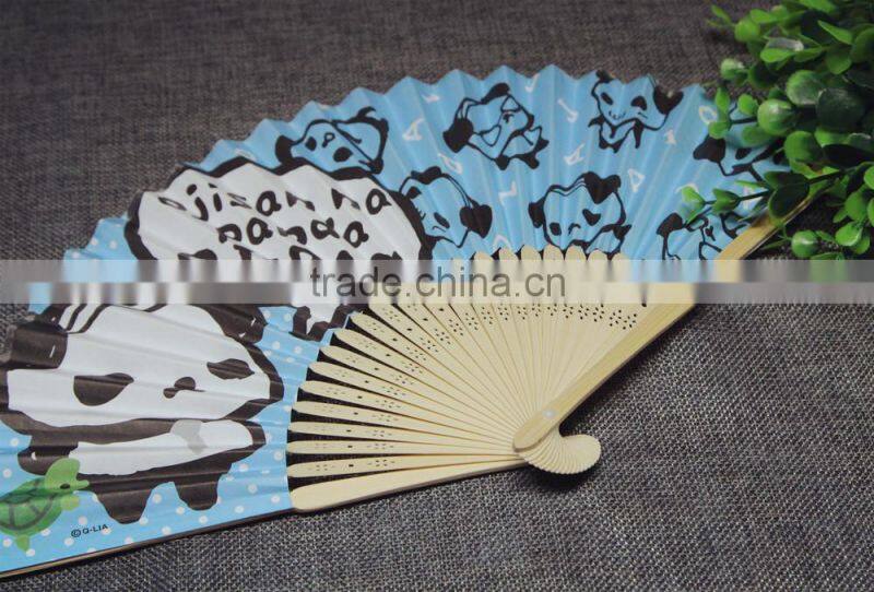 hot sale panda printed paper bamboo fan for gifts and wedding