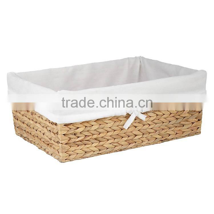 Water hyacinth woven home daily goods storage basket with liner