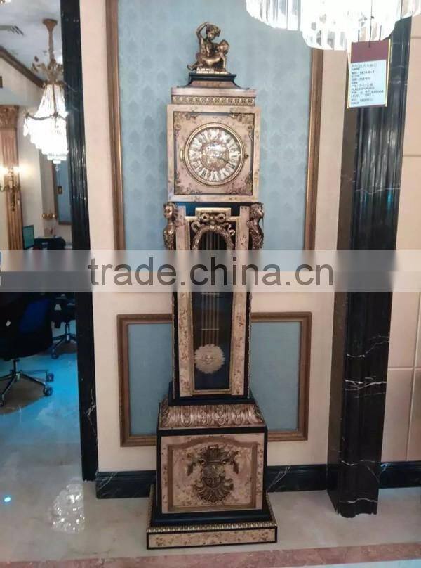Home Decorative Wooden Table clock With Cabinet, Luxury Brass Inlaid Antique Floor Clock, Hand painting Red wooden Clock