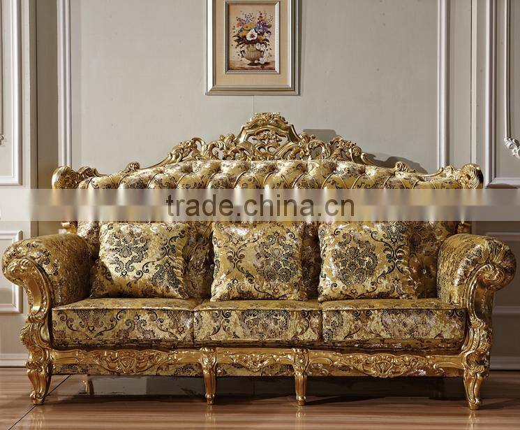 New classic living room furniture wooden hand carved fabric sofa set