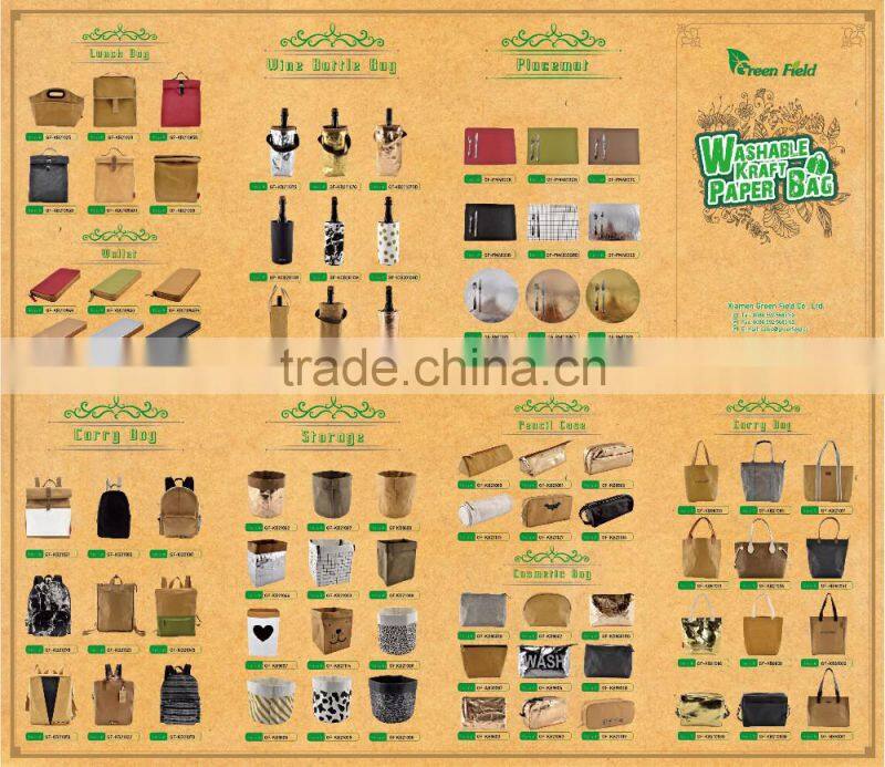 2017 Washable Kraft paper clutch, foldable washable paper bag purse