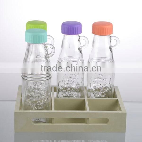 12oz candy color lid milk bottle galss with wodem stand