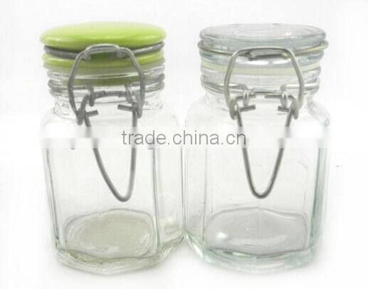 mini kitchen clear /transparent octagon shape glass spice jar with clamp lid