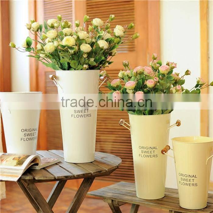 Garden decoration indoor tall galvanized bucket vase metal flower tin pot with handles