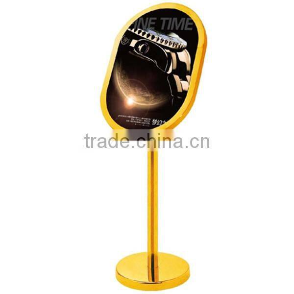 Oblong shape golden frame hotel sign stand/ Hot selling roundness sign board stand/ Deluxe golden frame hotel sign stand P-10A