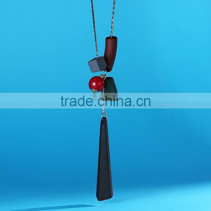 Europe America popular geometric pendant beads necklace rubber hand painted beads pendant long necklace
