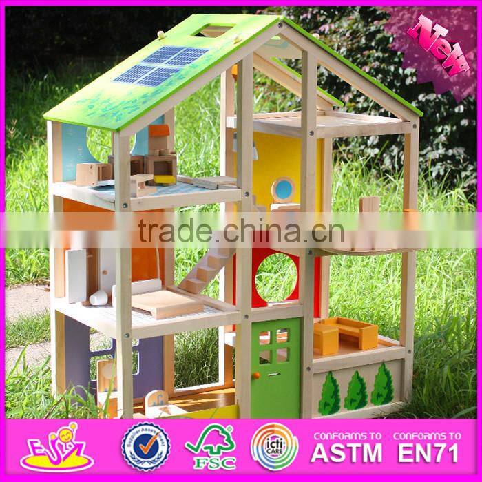 2016 new design baby wooden doll house toy, top fashion kids wooden doll house toy, lovely wooden doll house toy W06A158
