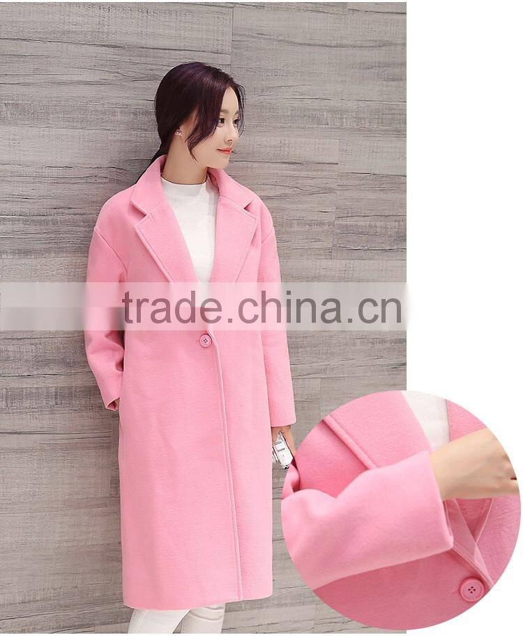 New products wollen fabric plain color ladies fancy long coat