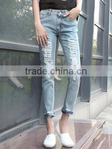 Frayed Solid Color Ninth Womens Fashion Jeans