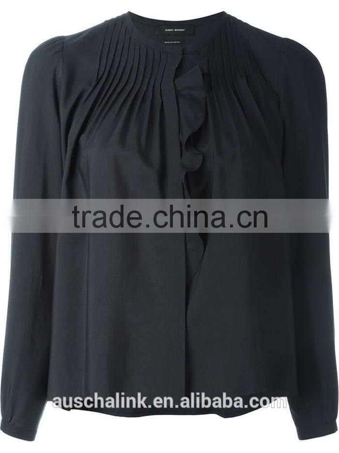 hot sale nice design women executive pleated silk shirts 2016