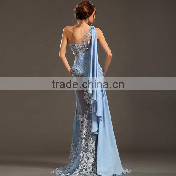 chiffon one shoulder long evening sexy transparent party dress