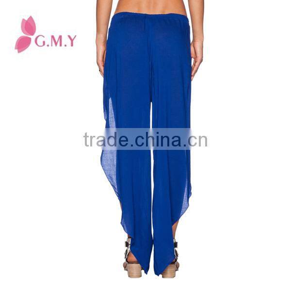 Chiffon pants for women specil cutting with fork at side elastic waist Bohemian style clothing bulk production