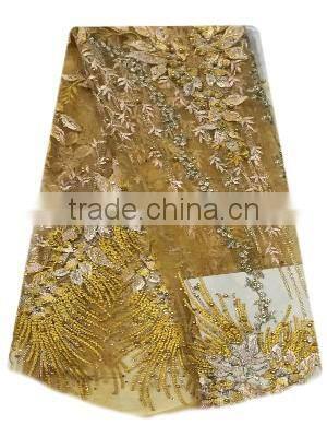 Shanghai bestway fashionable shiny textile material fabric French lace fabric Nice Tulle lace with Sequins and beads FL1395