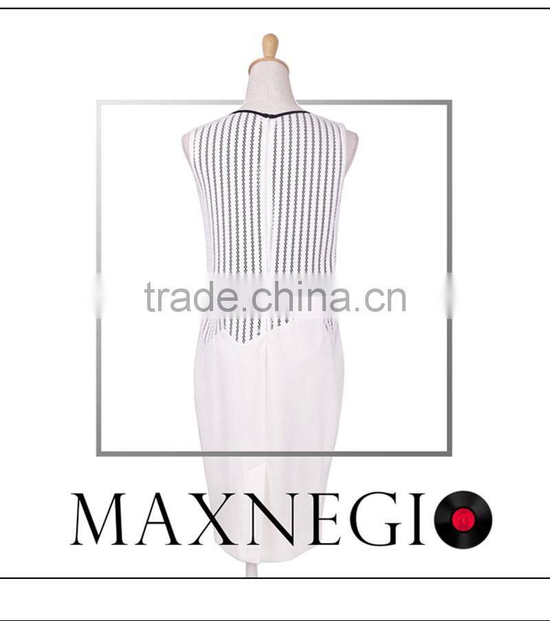 Summer 2016 Hot Sleeveless Patchwork Beading Pencil Dress for Women Elegant OL Above Knee Mini Dress Lady