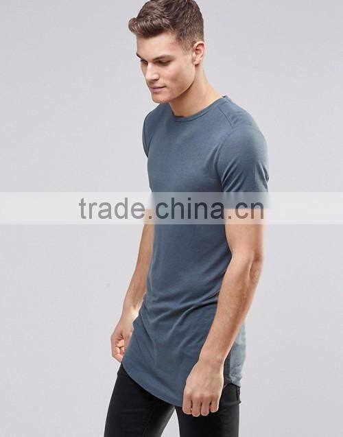 OEM super longline curved hem blue muscle t-shirt / slim fit tight tee shirts for men