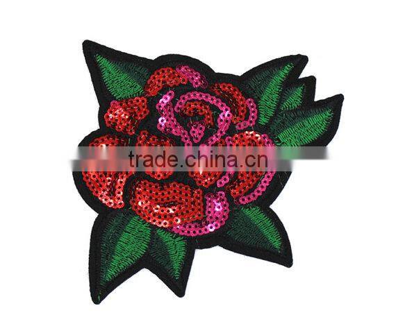 2017flower shape custom embroidery sequin patch embroidery design for jeans