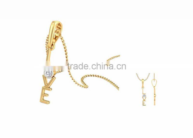 Two Tone Plated Single CZ Solitaire Love Pendant