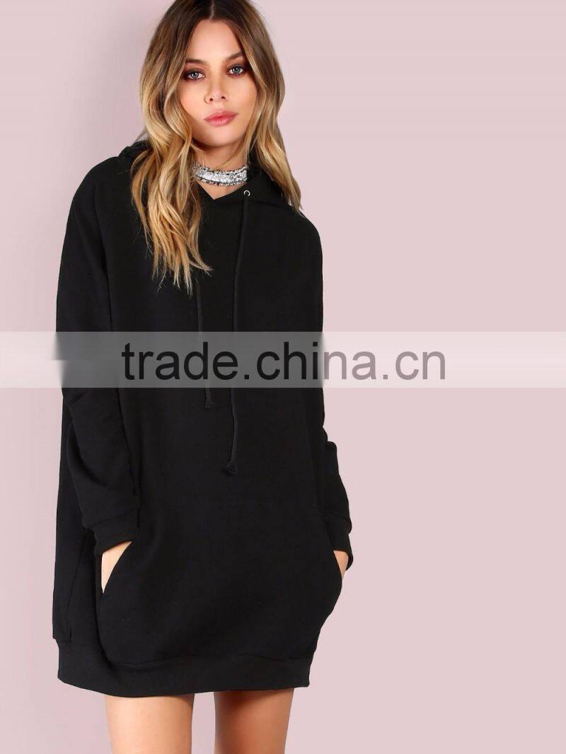 Oversized Custom Logo Embroidery Longline Hoodies Dress Hood Sweatshirt 100 Cotton Black Pocket Front Embroidered Hoodies