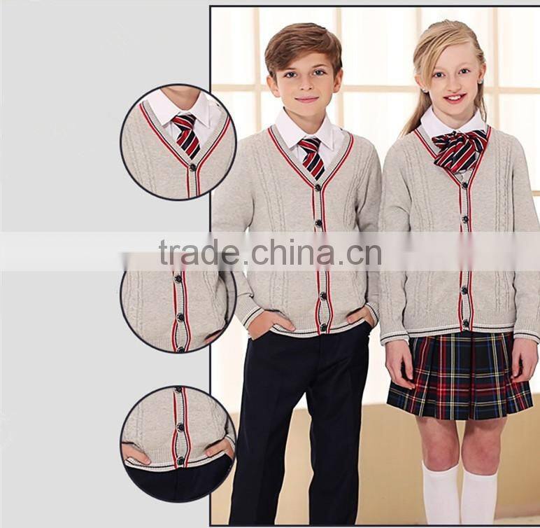 Latest grey custom unisex cardigan sweater school uniform design