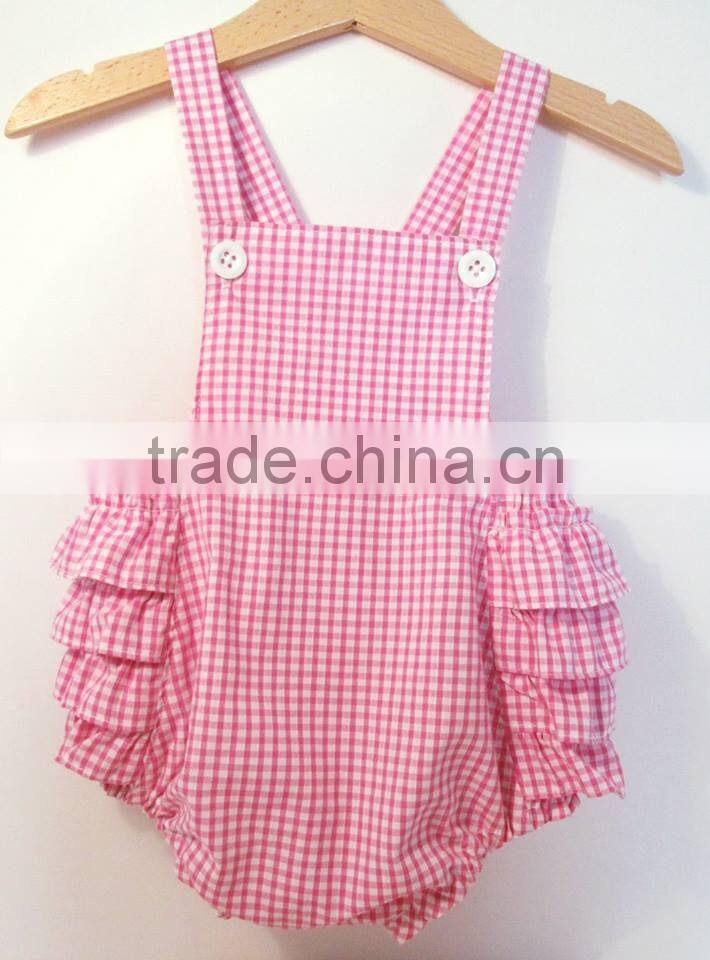 Wholesale Newborn Baby Clothes Toddler Cotton Gingham Design Bodysuit Baby Girls Sleeveless Romper