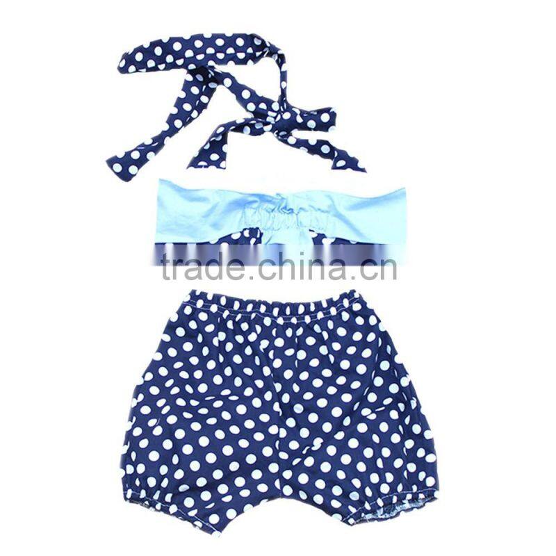 European kids hot swimwear girls aqua blue bandeau bubble shorts vintage headwrap 3 piece
