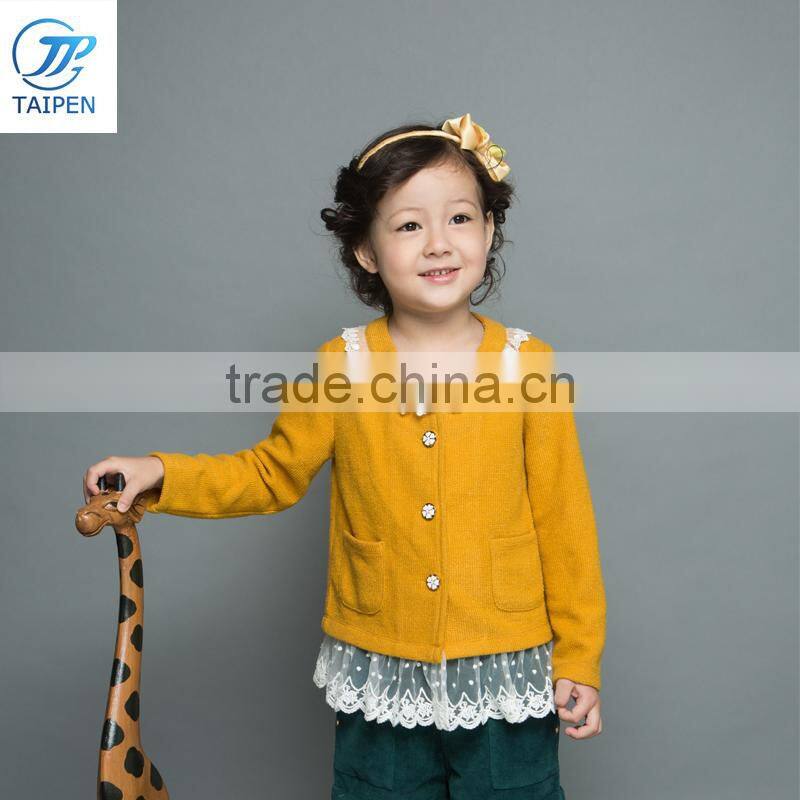 Kids Winter Woolen Coat Girls Outwear With Flower Printing Designs For Kids Clothes