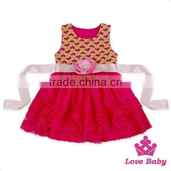 52SQG056 Lovebaby Baby Girls Party Wear TUTU Dress Sleeveless 3 Layers Yarn With Flowers Kids Frock