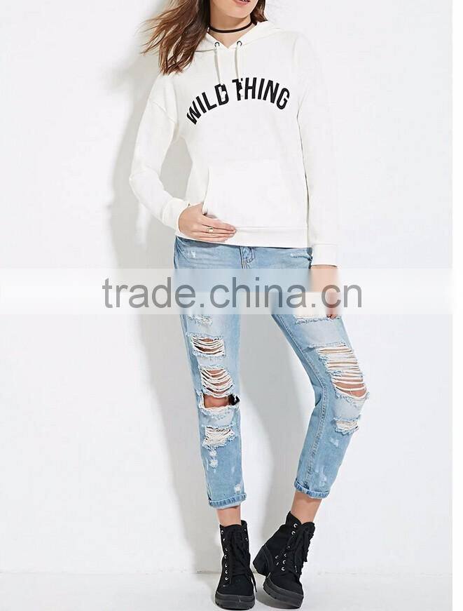 100% Cotton long sleeve women plain hoodies wholesale graphic print custom hoodies 2016