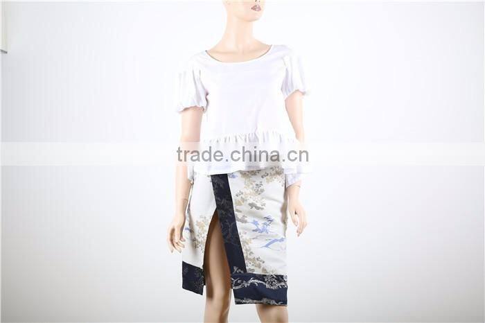 short sleeve casual white women plain blouse designs with pleated hem
