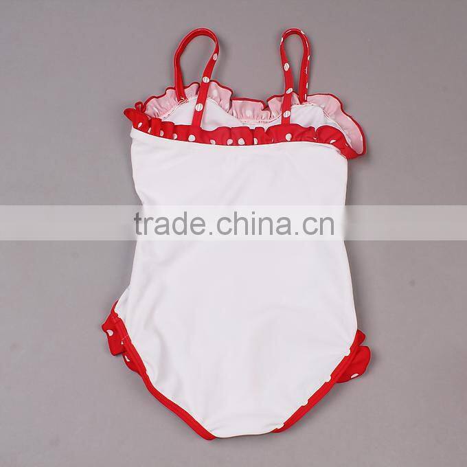 New Arrival Girls Bathing Suit White Polyester And Lycra Printed One-piece Swimwear 2016 Fashion Girls Swim Suit SR40417-5