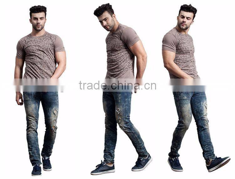 Top sale New design Autumn customized blue hole design denim ripped jeans men 2017 denim