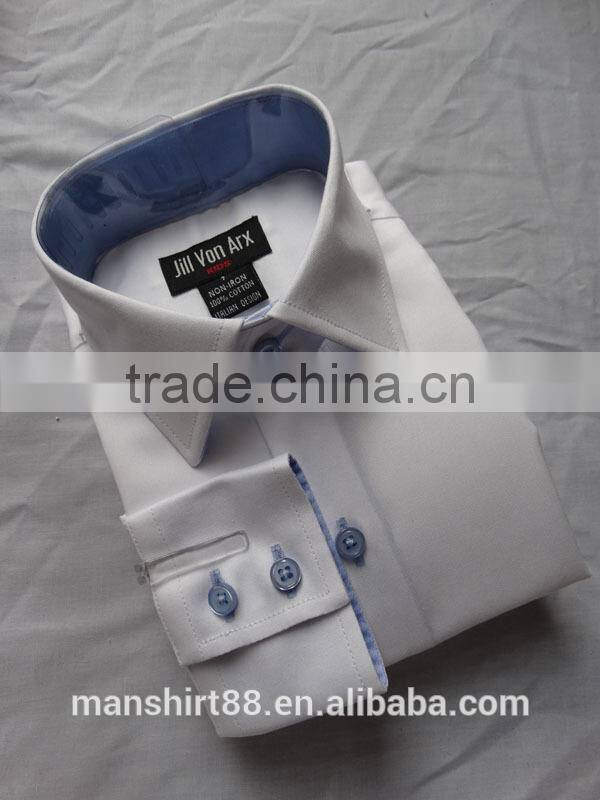 Classic boy's long sleeve two-button cuff contrast collar and cuff casual shirt