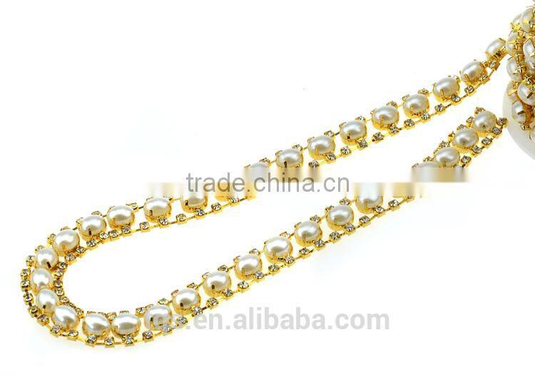Wholesale High Quality Pearl&Rhinestone Cup Chain