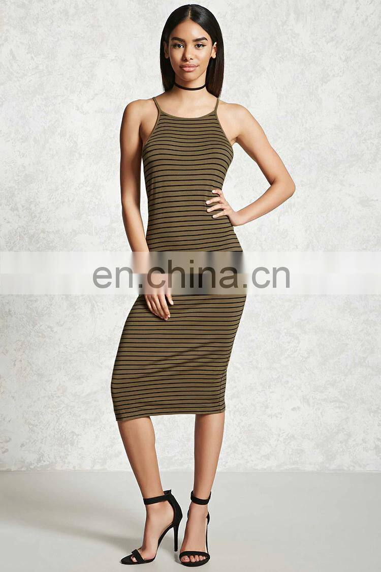 Fashion Rayon Striped Bodycon Midi Dress 2017