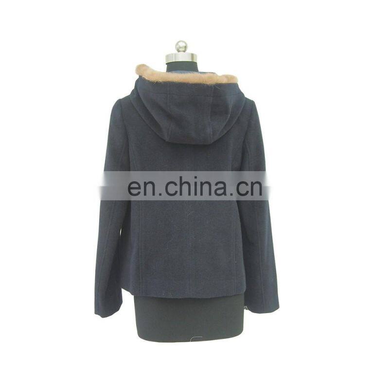 women short style winter wool coat with horn button