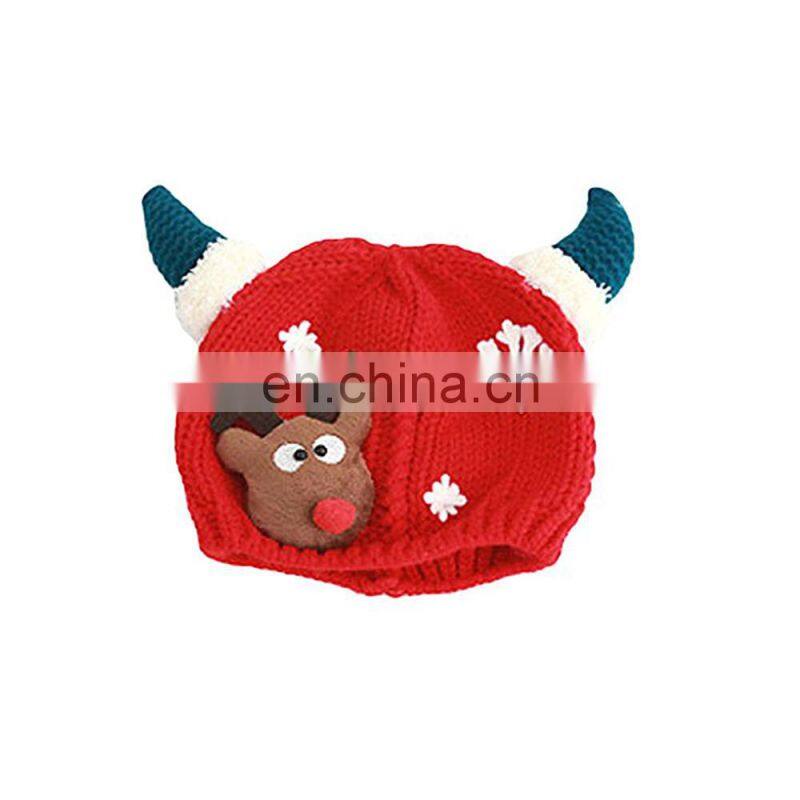 New Style Toddler Kids Cartoon Christmas Elk Horn Crochet Knitted Reindeer Hat