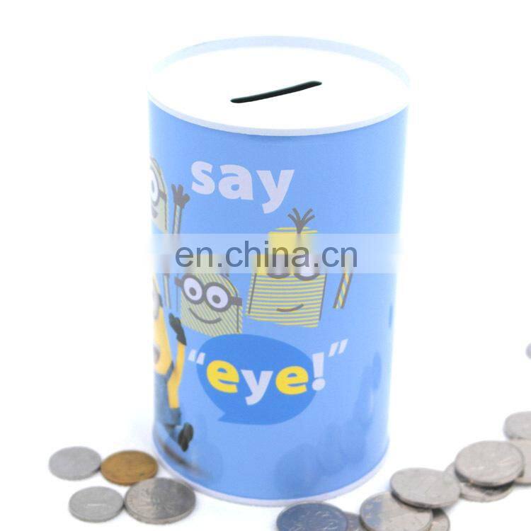 Custom cylindrical iron coin bank tin cans wholesale