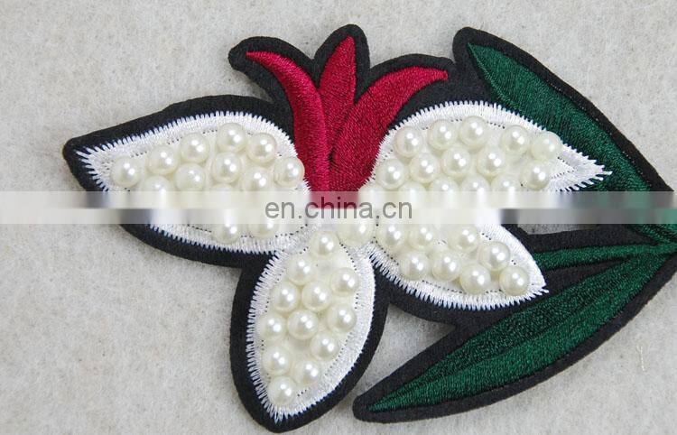Hot sell pearl beaded applique fashion design flower patch