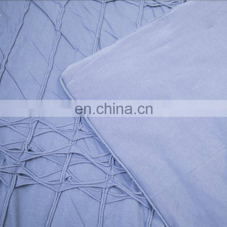 Washable Durable Navy Solid Color Quilt 100%cotton Coverlet Bed-cover with Pinch Pleated Ruffled