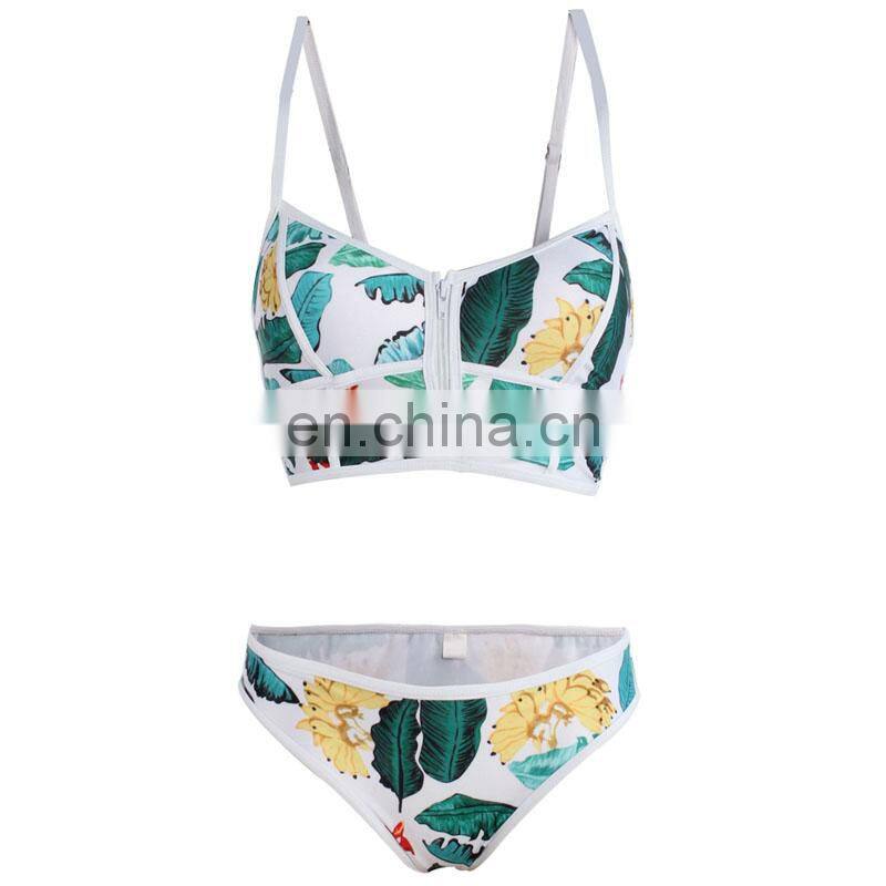 Floral Bikini Thong Zipper High Neck Swim Bathing Suit Plus Size Swimwear Women Brazilian Push Up Swimsuit